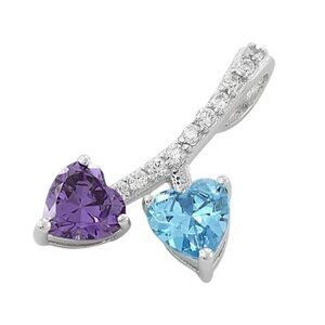 Sterling Silver Cherry Hearts Amethyst/Blue Topaz CZ Pendant